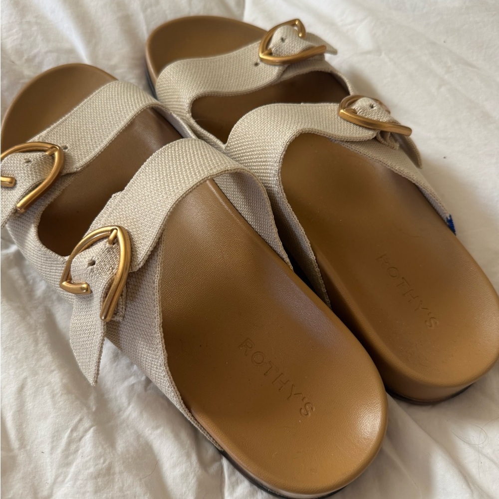 Rothy's Cream Sandals with Gold Accents